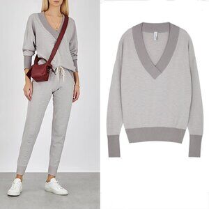 Varley Gray Gower Oversized V-Neck Knit Sweater Varsity Ribbed Preppy Tennis XS